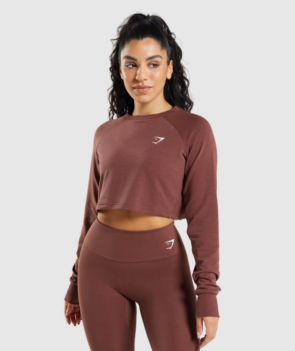 Damske Mikiny Gymshark Training Cropped Sweater Ruzove Hnede | OW9782341